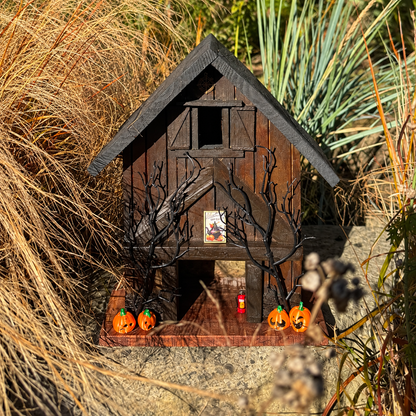 Painted example of the Halloween Reclaimed Timber Garden House. Unpainted option is supplied without paint.