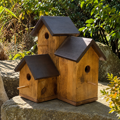 Painted example of the Triple Reclaimed Timber Birdhouse. Unpainted option is supplied without paint.