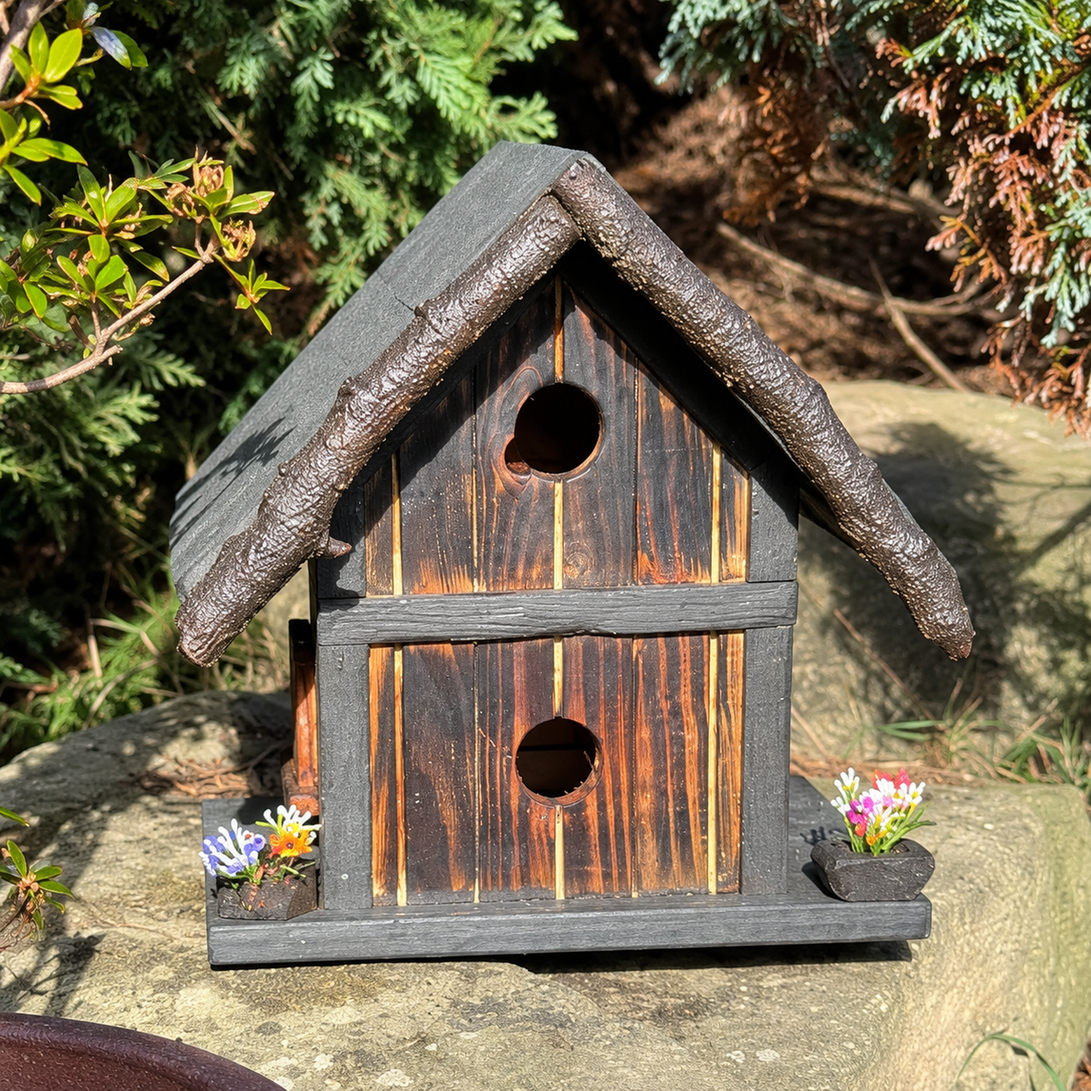 Two-Level Reclaimed Timber Birdhouse — close-up of finished example